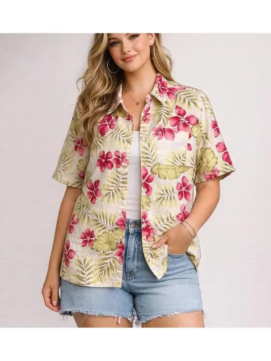 Sunbay Cottons Linen Blend Tropical Floral Hawaiian Shirt Women’s M Beach Resort - Picture 1 of 10